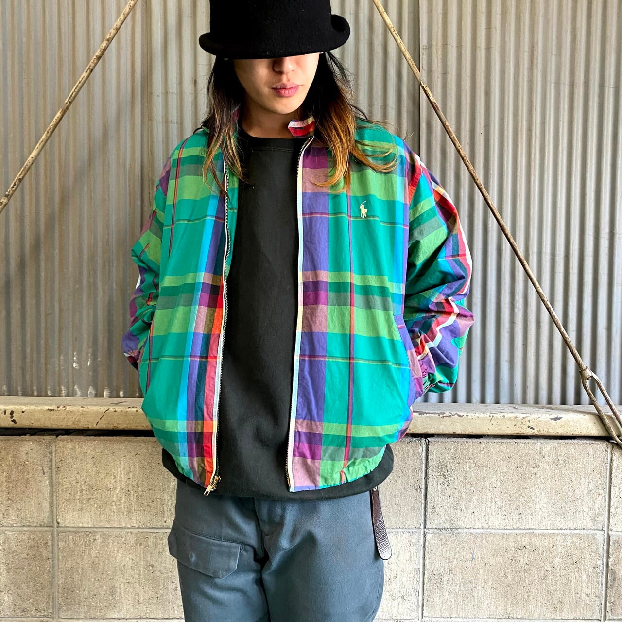 90年代 ラルフローレン チェック柄 スイングトップ メンズM 古着 90S 