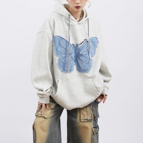 Embroidery American Retro Loose Casual Hooded Sweatshirt (NC142)
