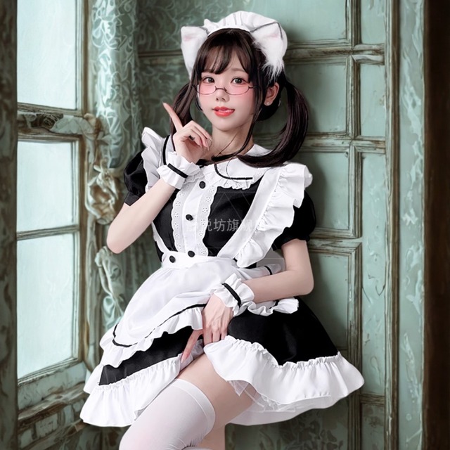 メイド服 静悦坊 ワンピース コスプレ 猫耳 メイド服 セットアップ エプロン コスプレイヤー コスチューム