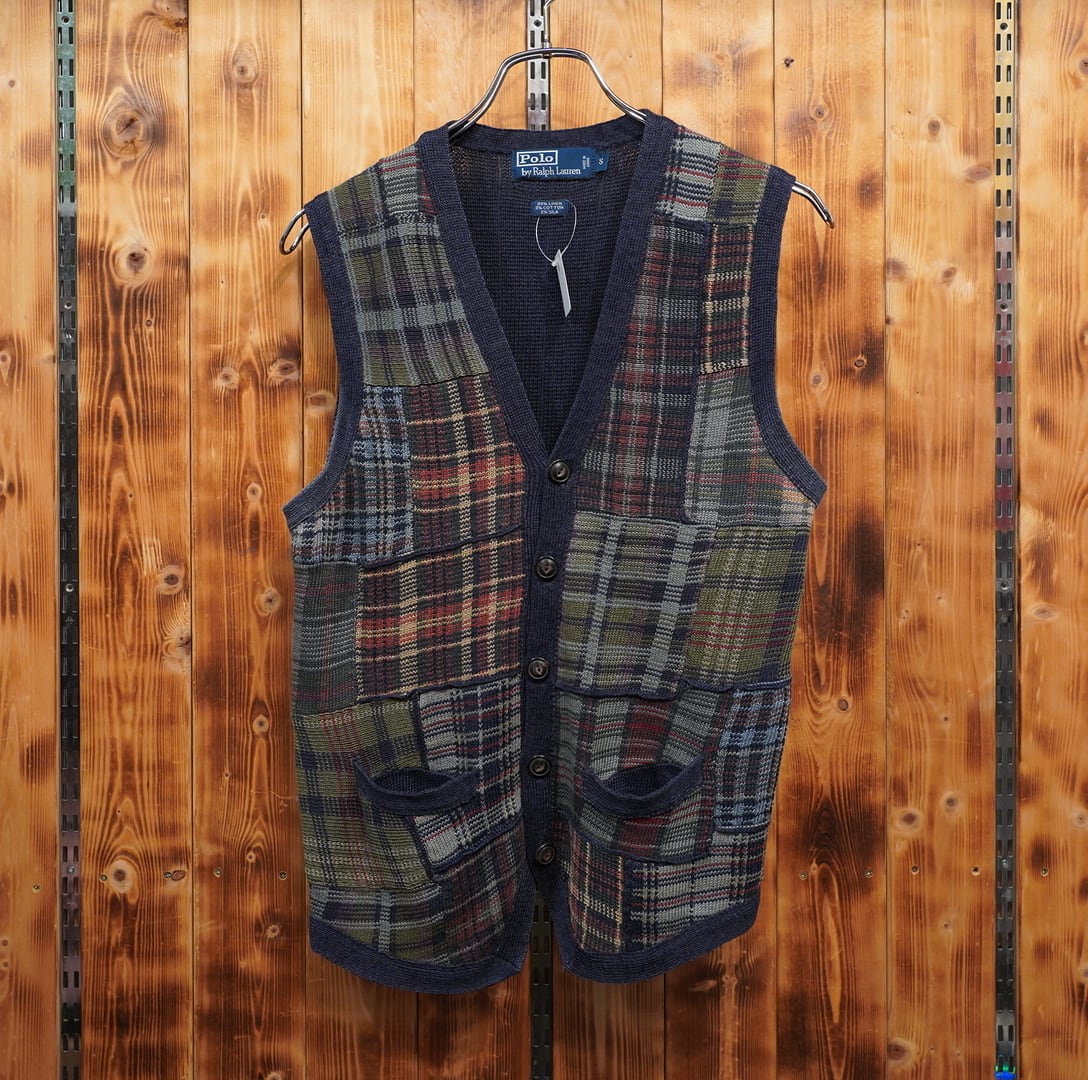 ralphlauren リネン コットン シルク パッチワーク ニットベスト S/ラルフローレン