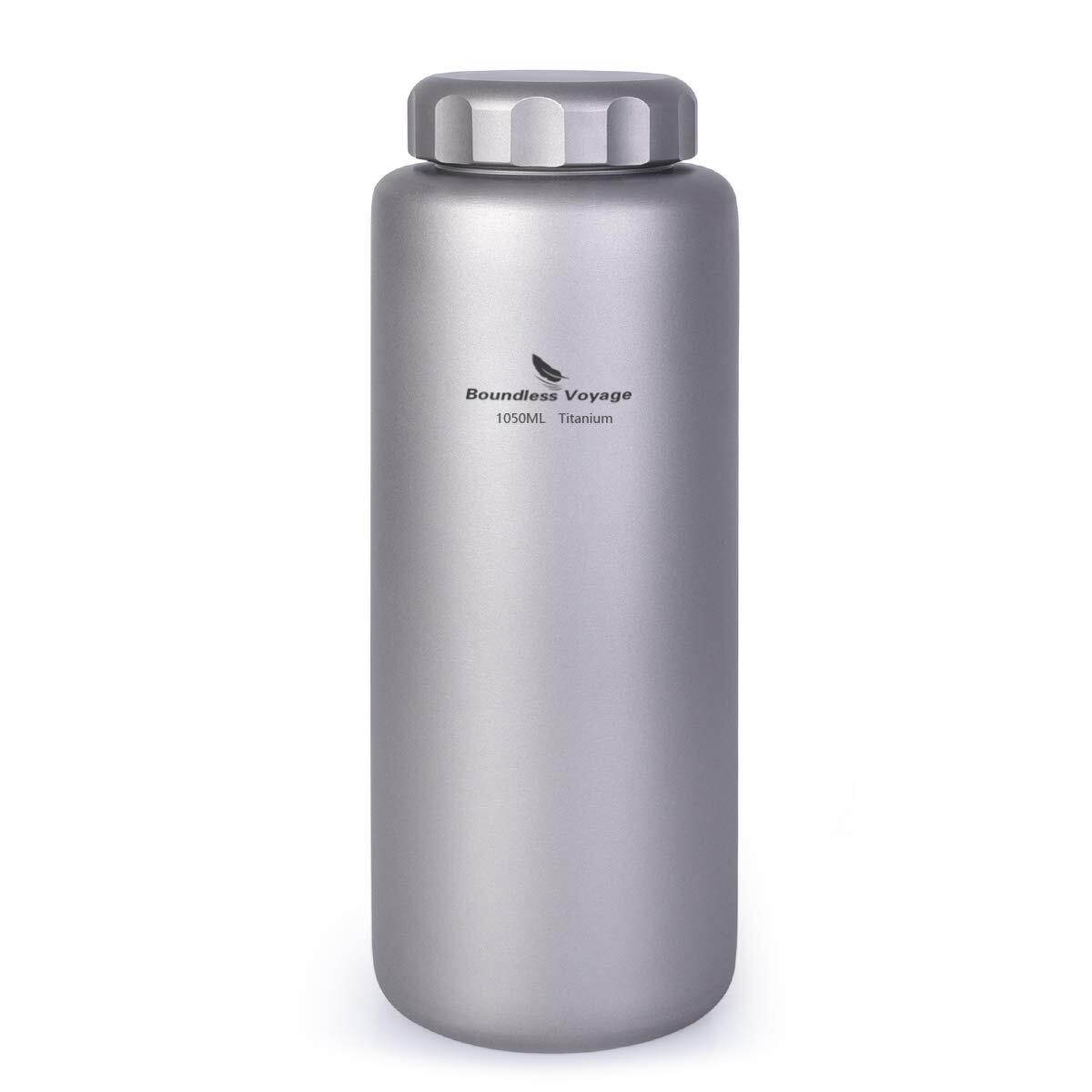 【数量限り】Boundless Voyage 1050ml/600ml 純チタンボトル 広口 大容量 直飲み水筒 アウトドア登山 スポーツウォーターボトル 漏れ防止 軽量・錆びない 水筒 ストラップポーチ付き