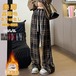 チェック パンツ レディース 秋冬 ワイドパンツ ガウチョパンツ 裏起毛 2type パンツ チェック柄 ワイド ガウチョ 大きいサイズ ロングパンツ ストレートパンツ ボトムス 秋 冬 ウエストゴム