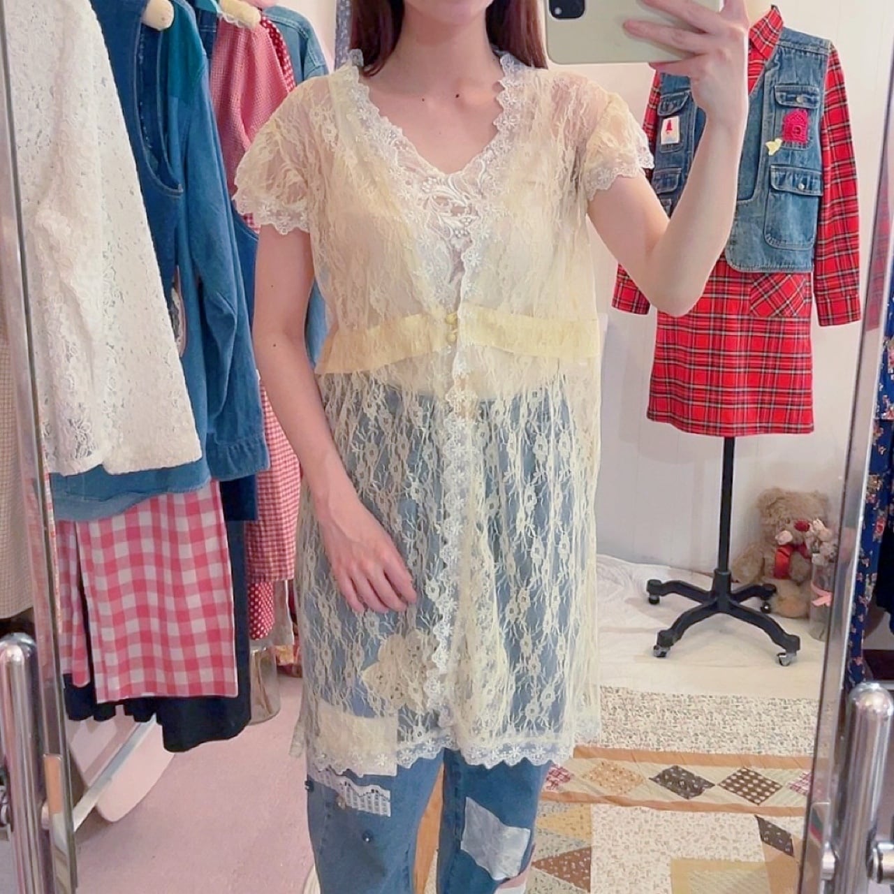 yellow lace frill blouse