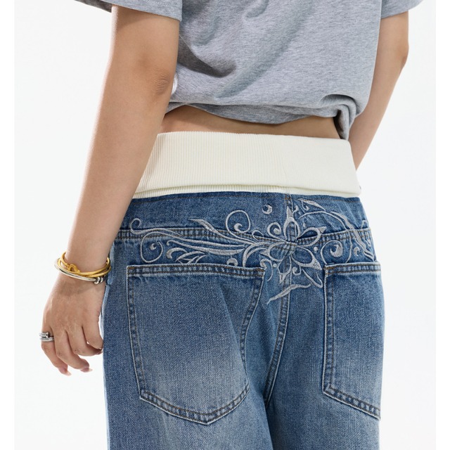 floral-embroidered denim　フラワーエンブロイダリーデニム　J2053