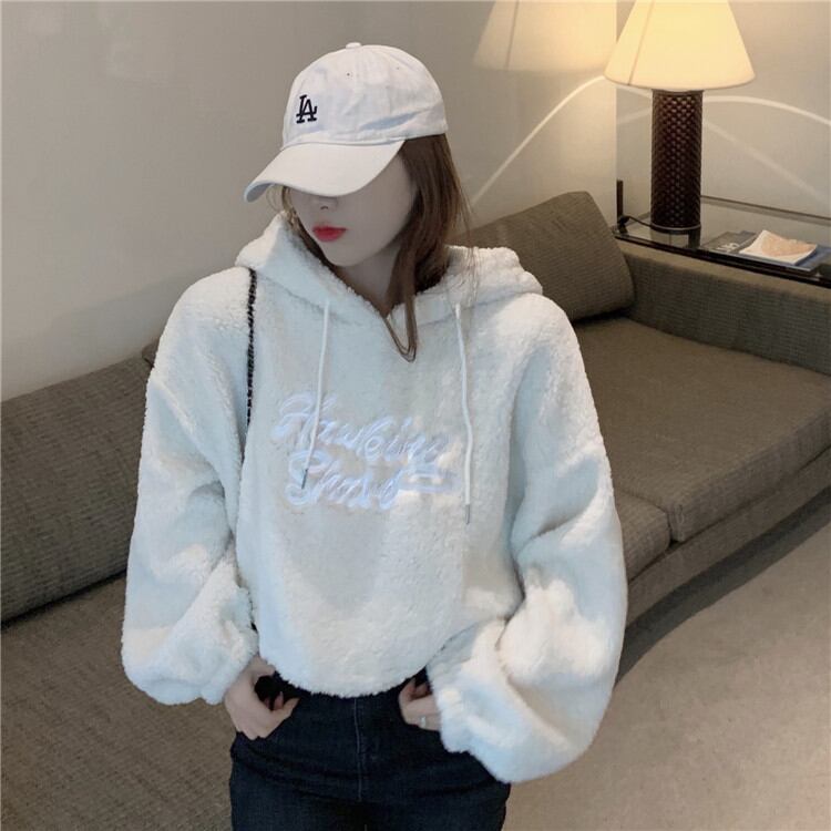 早い者勝ち 秋 冬 子羊の髪 バーカー フード付き 刺繍 短いスタイル 暖かい おしゃれな デザインセンス