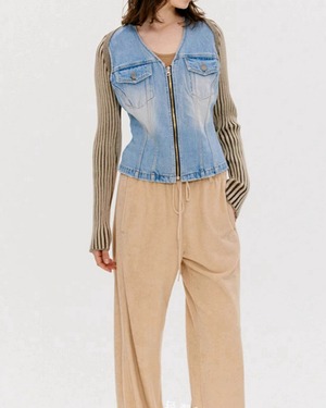 ストライプハーフ丈カーディガン　A0522