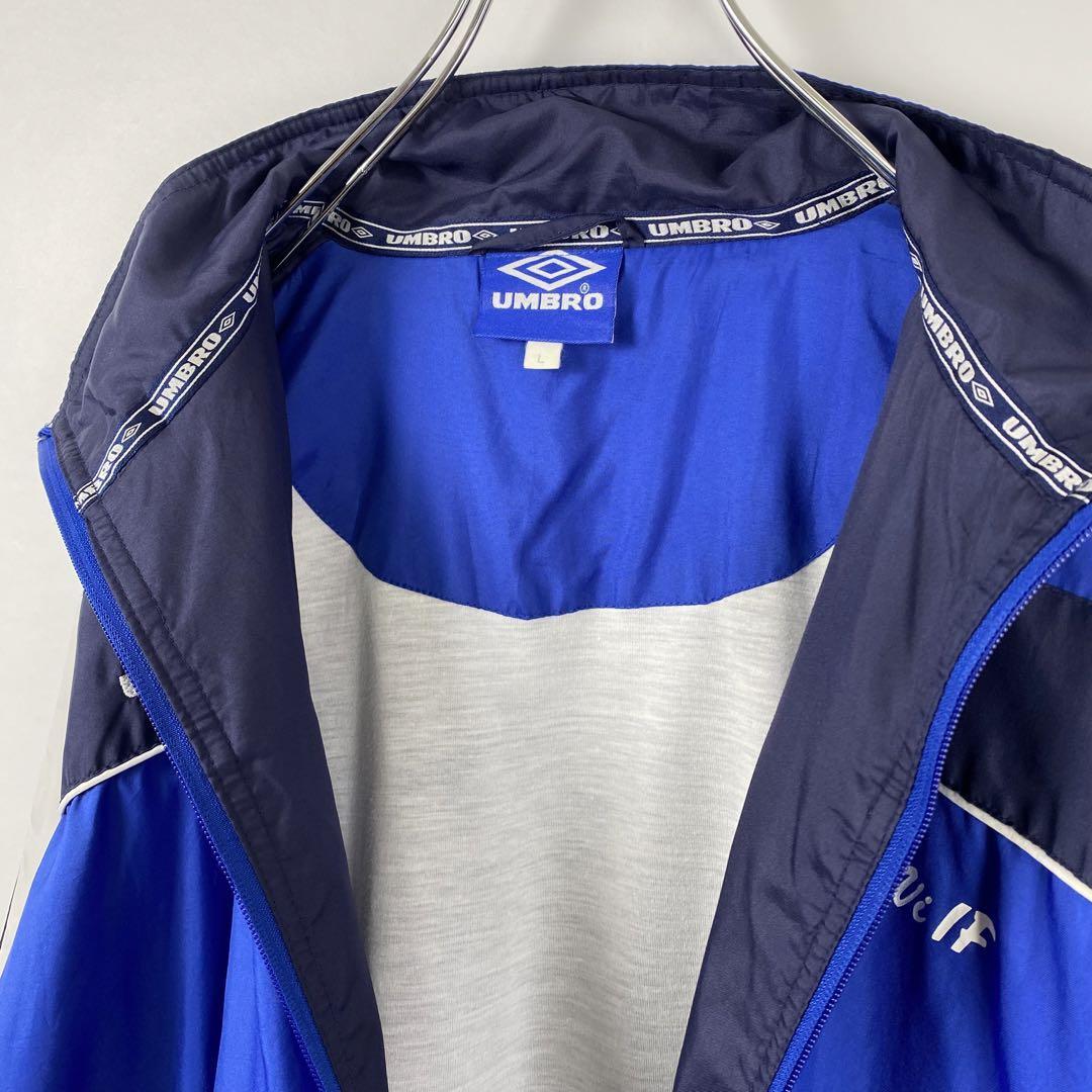 L 古着 90s UMBRO ナイロンジャケット ロゴテープ サイドライン 青白 L ...