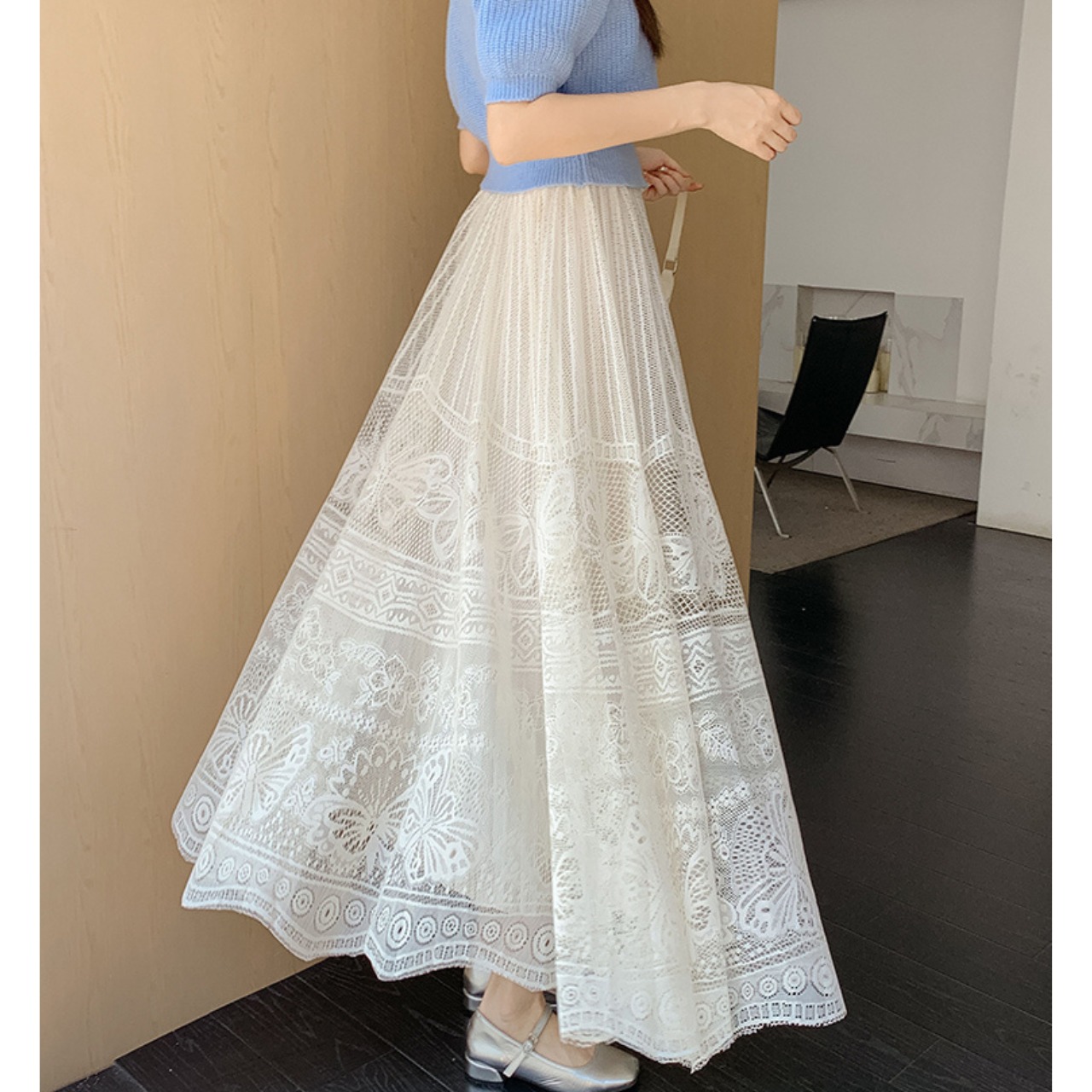 レース リバーシブル フレア ロング スカート 10317