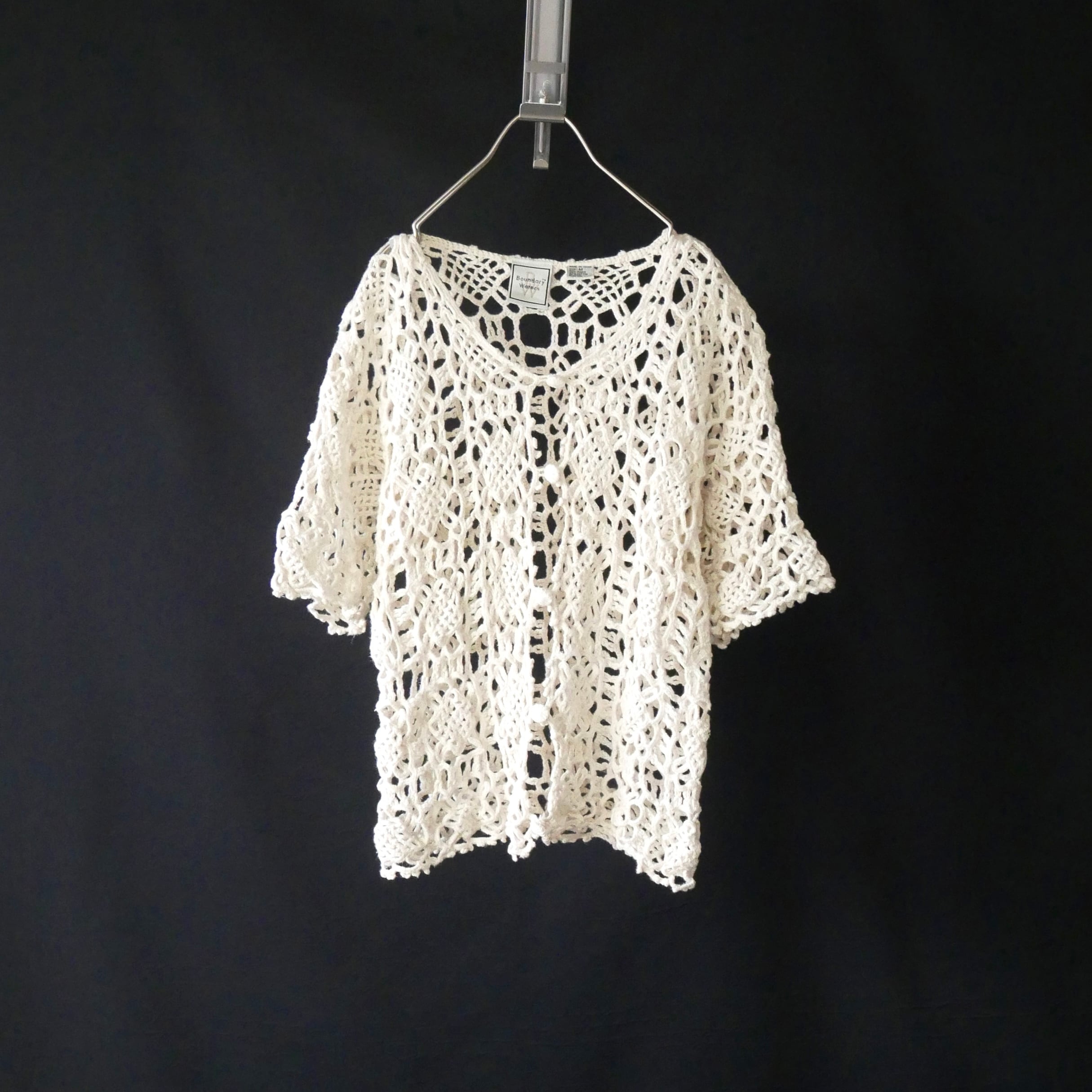 90s ramie cotton white crochet cardigan 90年代 麻 コットン 鍵編み