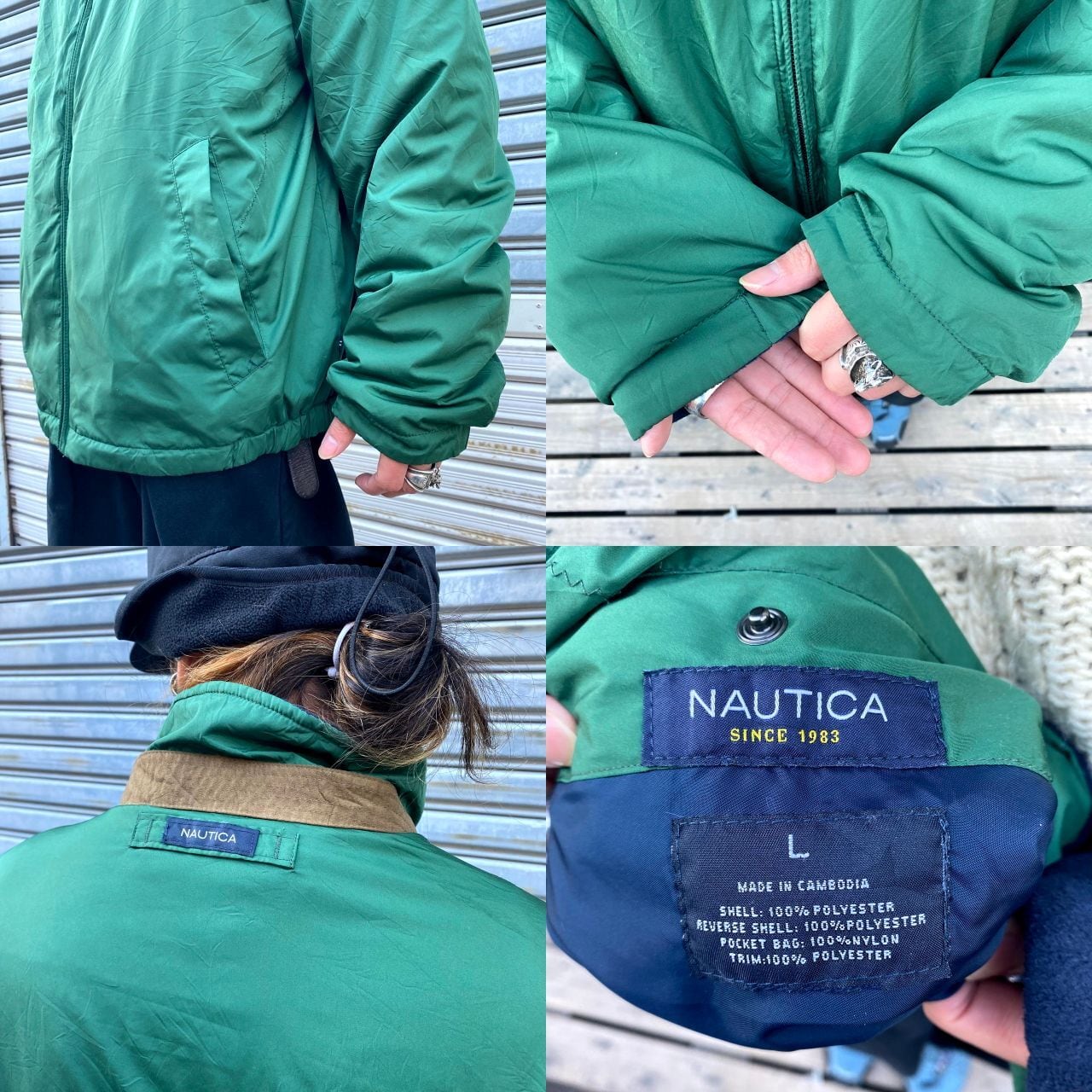 NAUTICA ノーティカ リバーシブル フリース×ナイロンジャケット メンズL 古着 グリーン×ネイビー  緑×紺色【ブルゾン・ジャケット】【SA50】 | cave 古着屋【公式】古着通販サイト