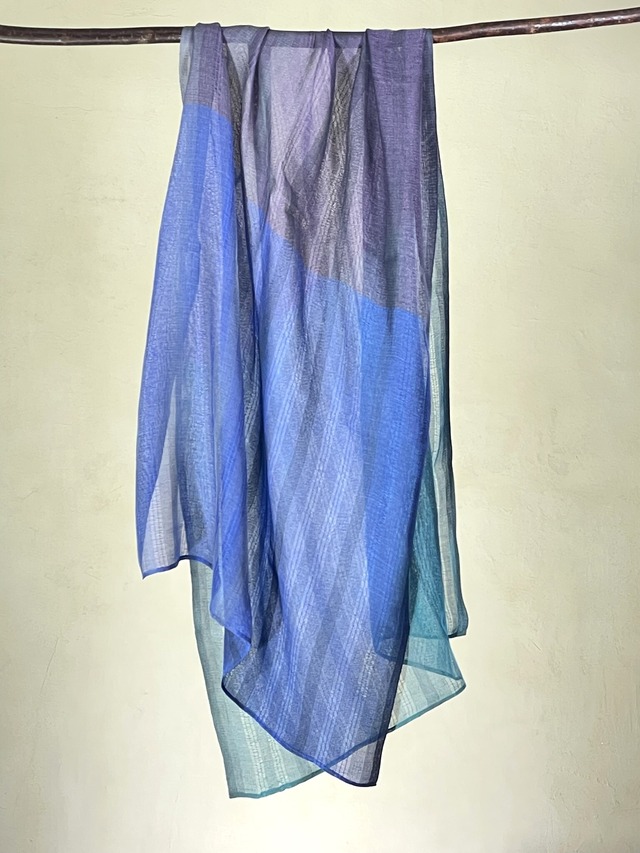 絹からみ織り布（ストール) ～青×紫×緑～　Silk leno weaving cloth (scarf) ～blue × purple × green～