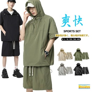 セットアップ 半袖パーカー メンズ 4色 M-4XL 上下セット ショートパンツ スポーツ 部屋着 カジュアル 夏 25LT379