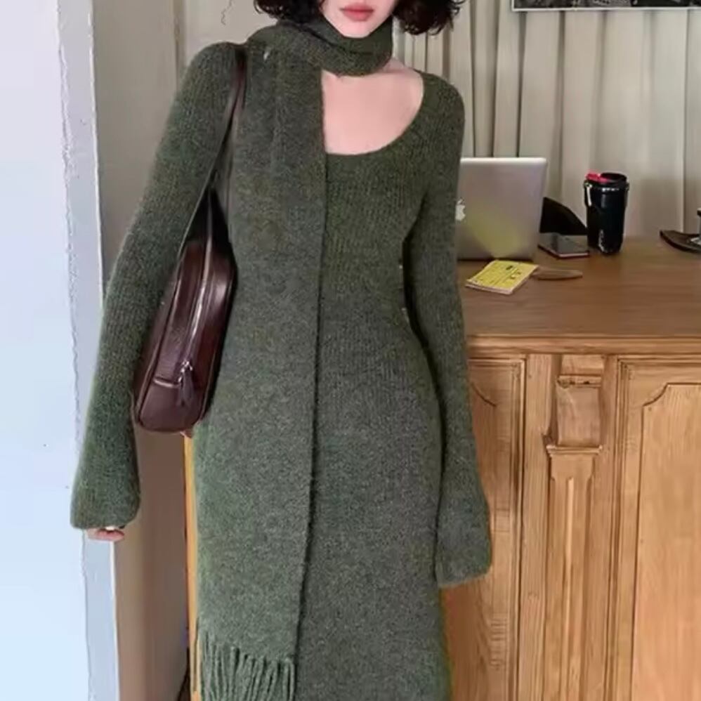 muffler knit long dress