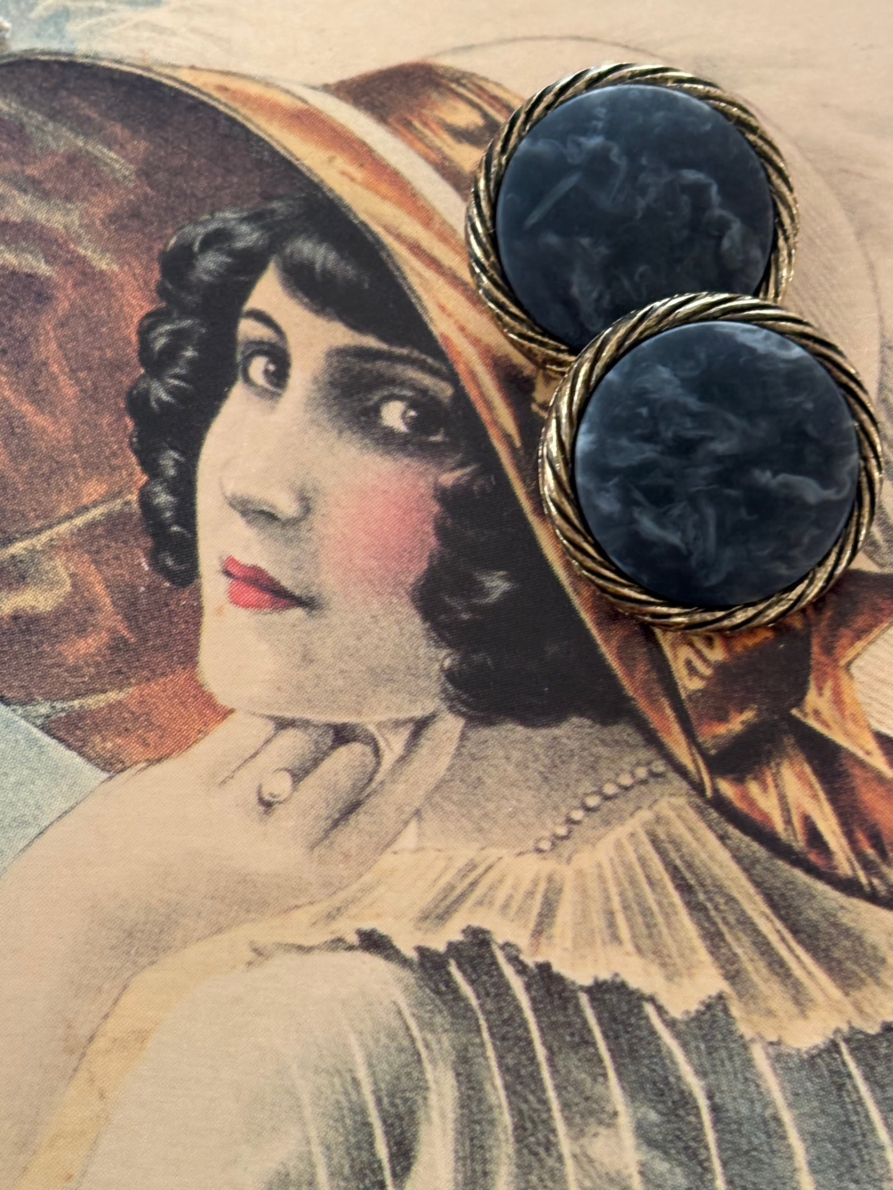 18mm Japaneseヴィンテージボタン プラスチック カボション マーブル調 グレー系 アクセサリーパーツ デコレーション材