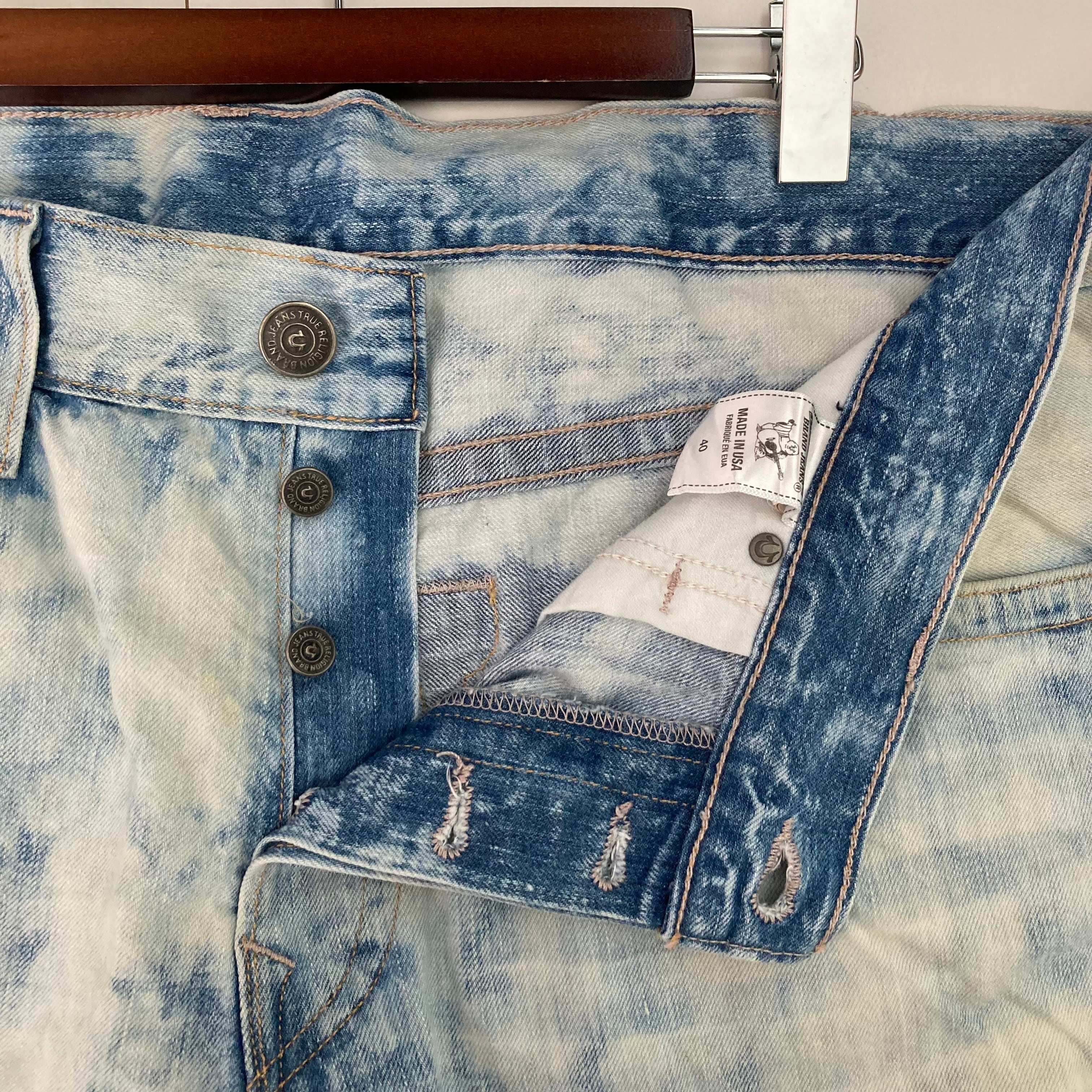 Made in USA】【W40】TRUE RELIGION Hip Hop デニムショーツ 革 Made in USA】【W40】TRUE RELIGION Hip Hop デニムショーツ 革