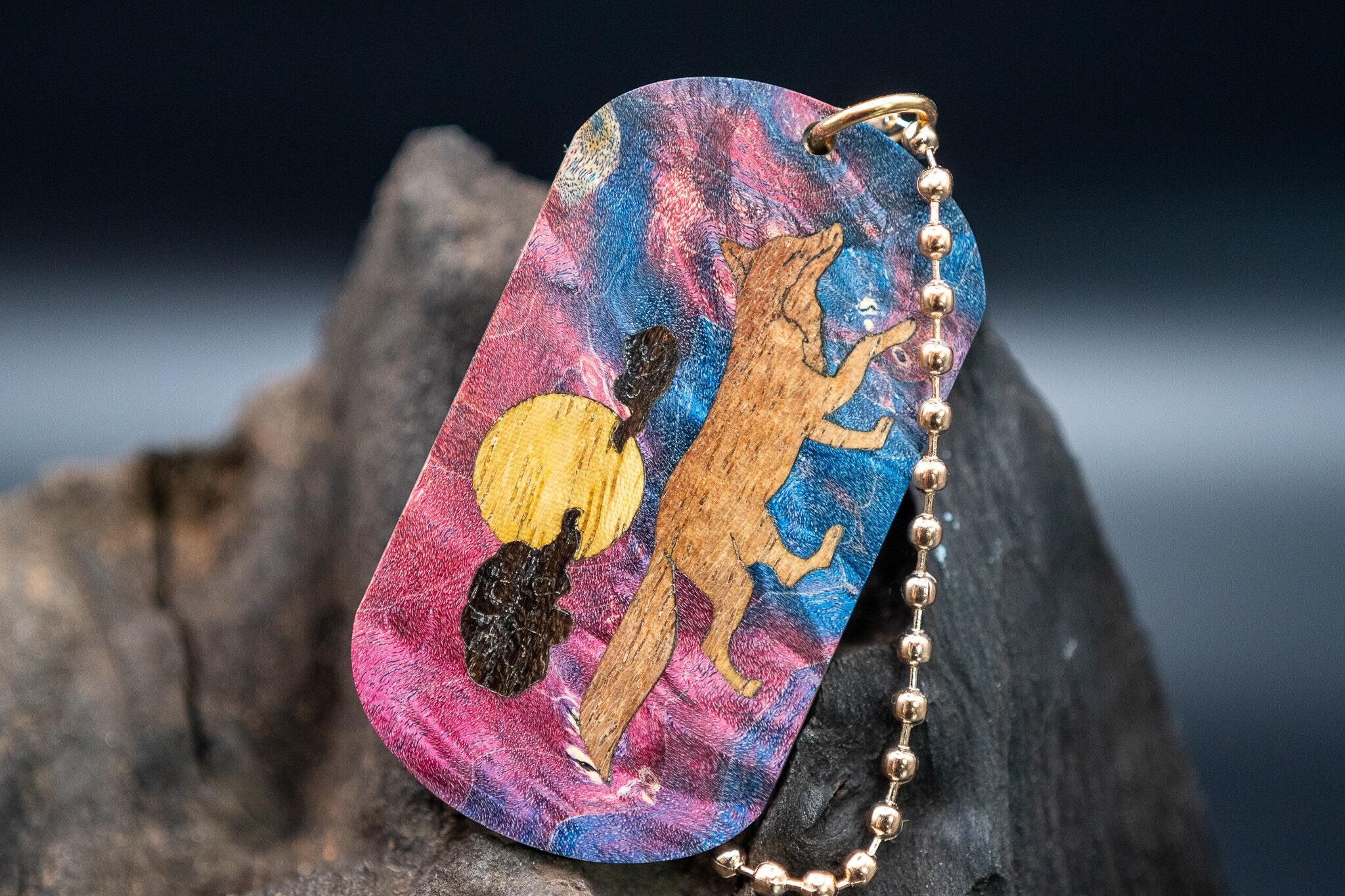 スタビライズウッド メープルバール ドッグタグ 象嵌 十五夜きつね