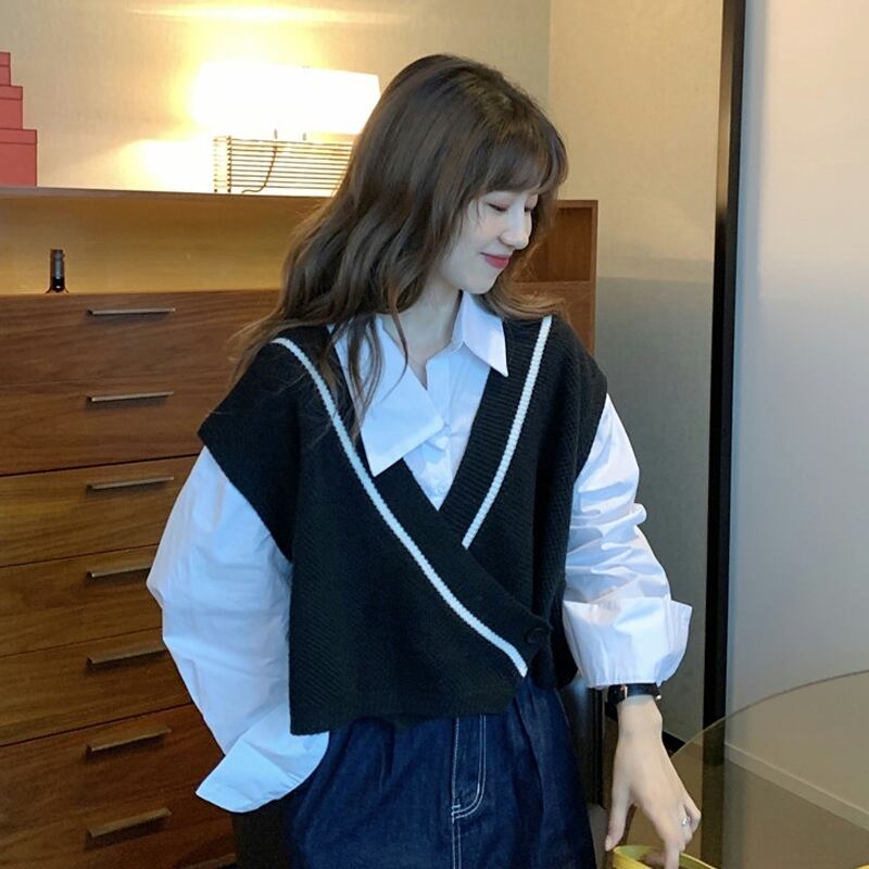 Vネックニットスプリングオータムレッドセーター 春物 秋物 試着室68256902909