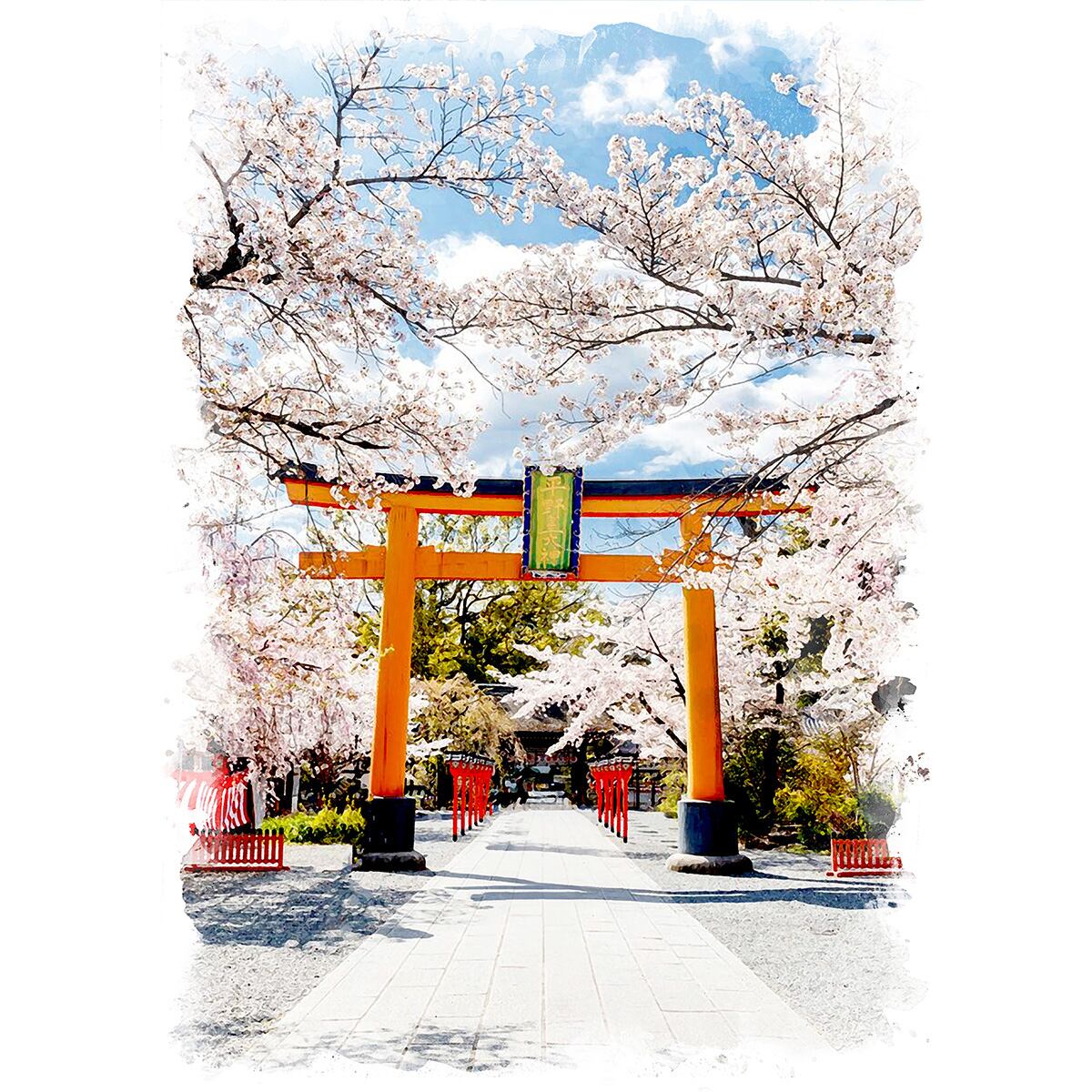 絵画 日本 春の京都府 伏見区の桜 風景画 インテリアアート額付き 
