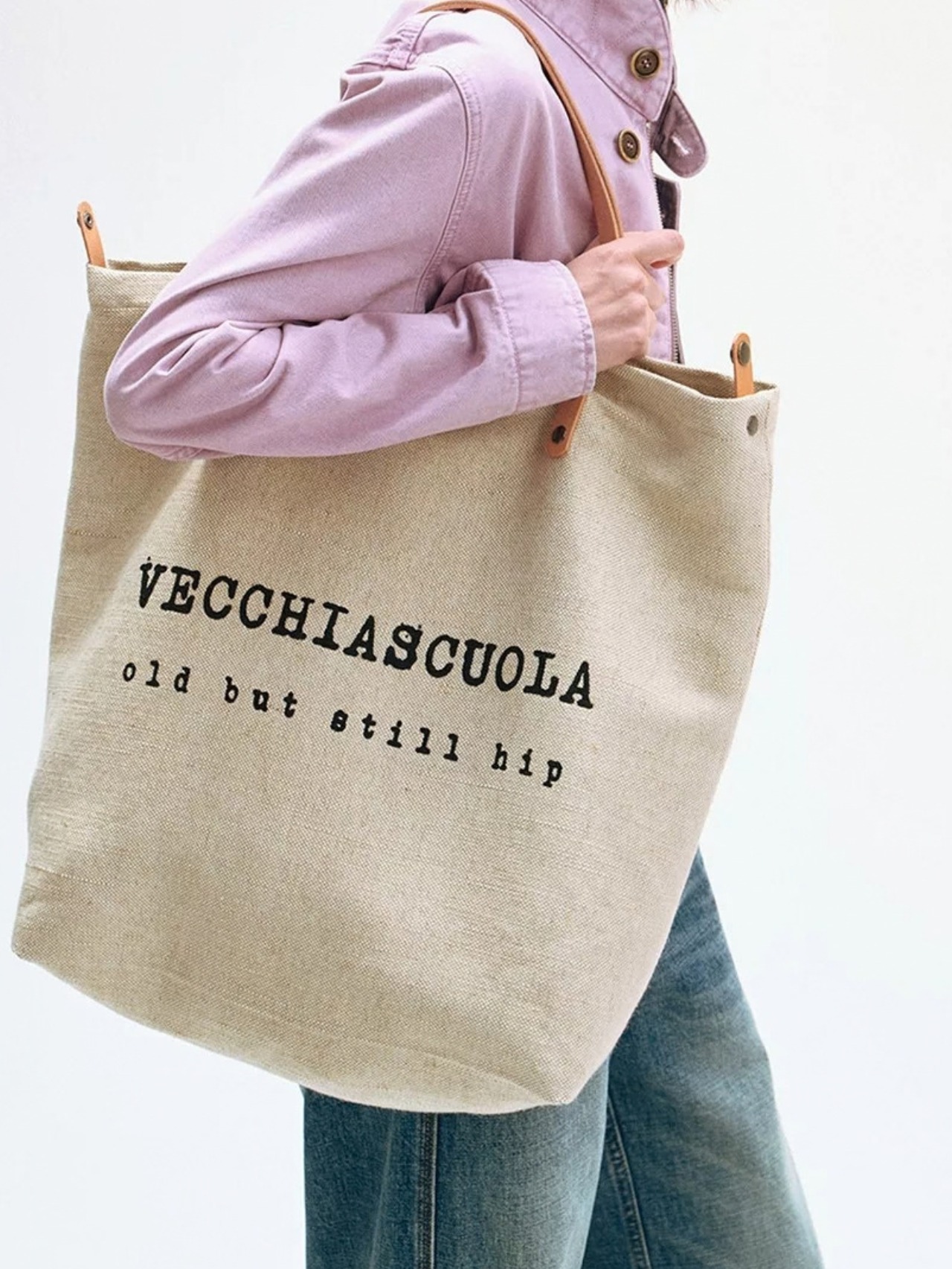Marché Leather Handle Jute Tote F0871
