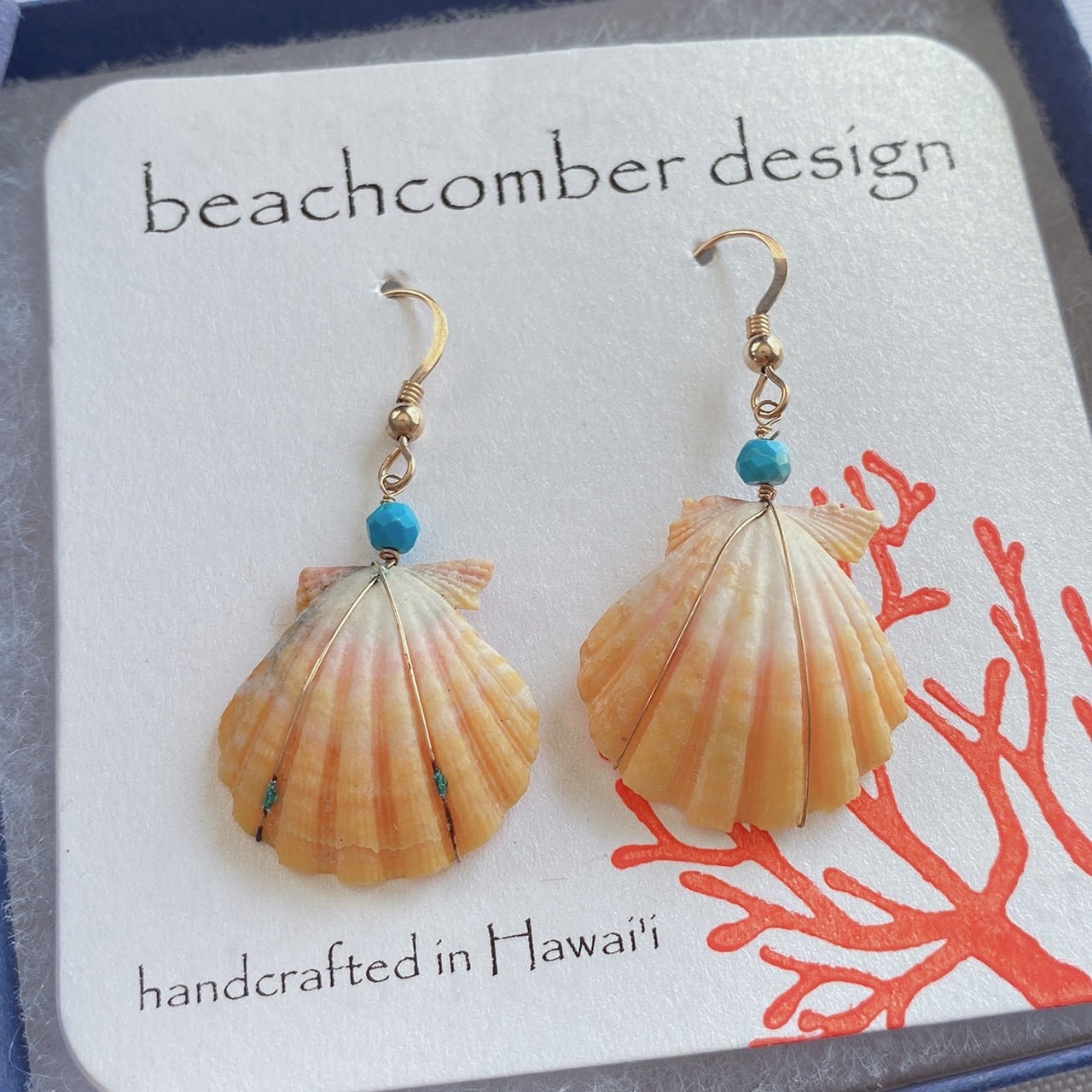 30%OFF【beach comber design】14kgf サンライズシェル+ターコイズ　ピアス