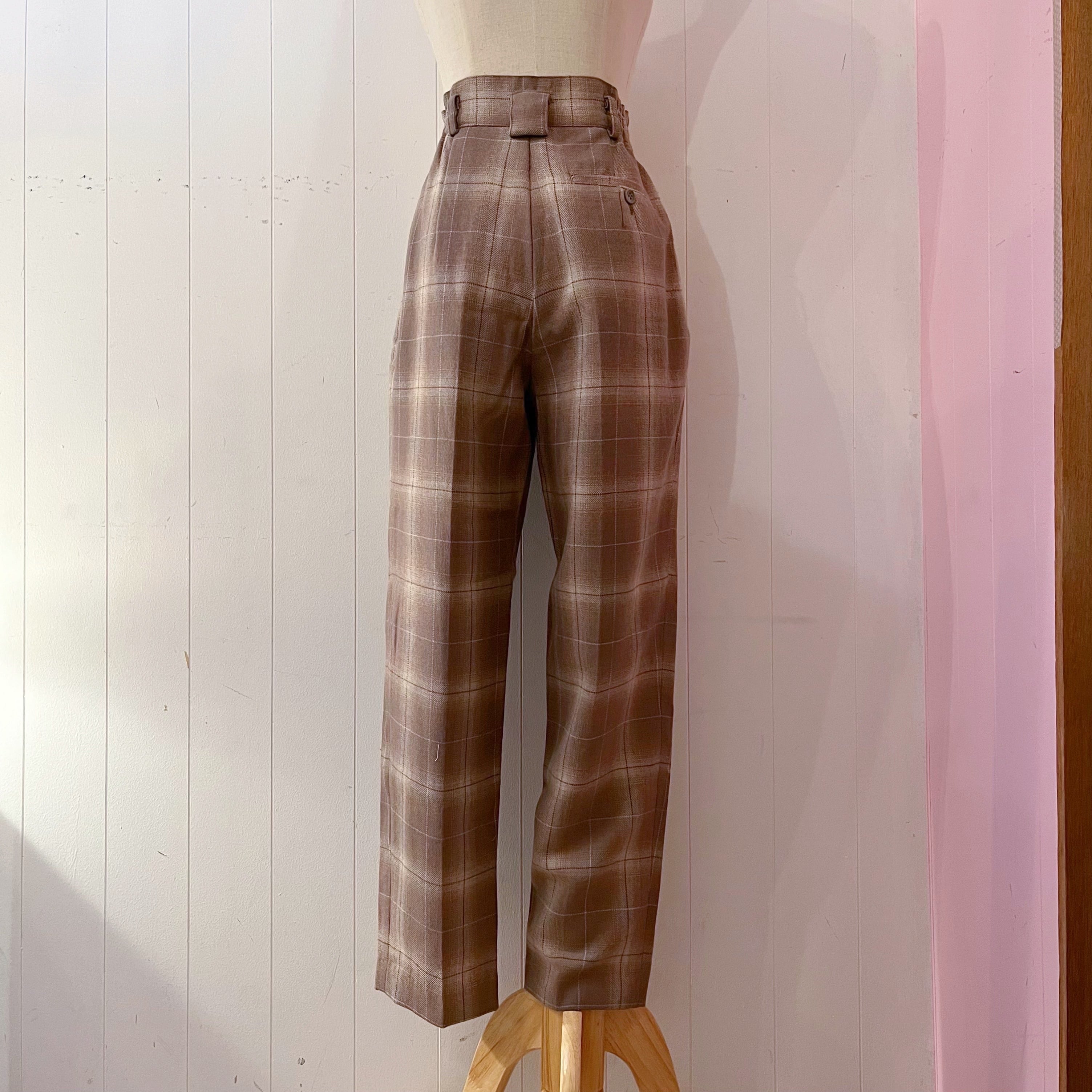 pale brown check tuck pants