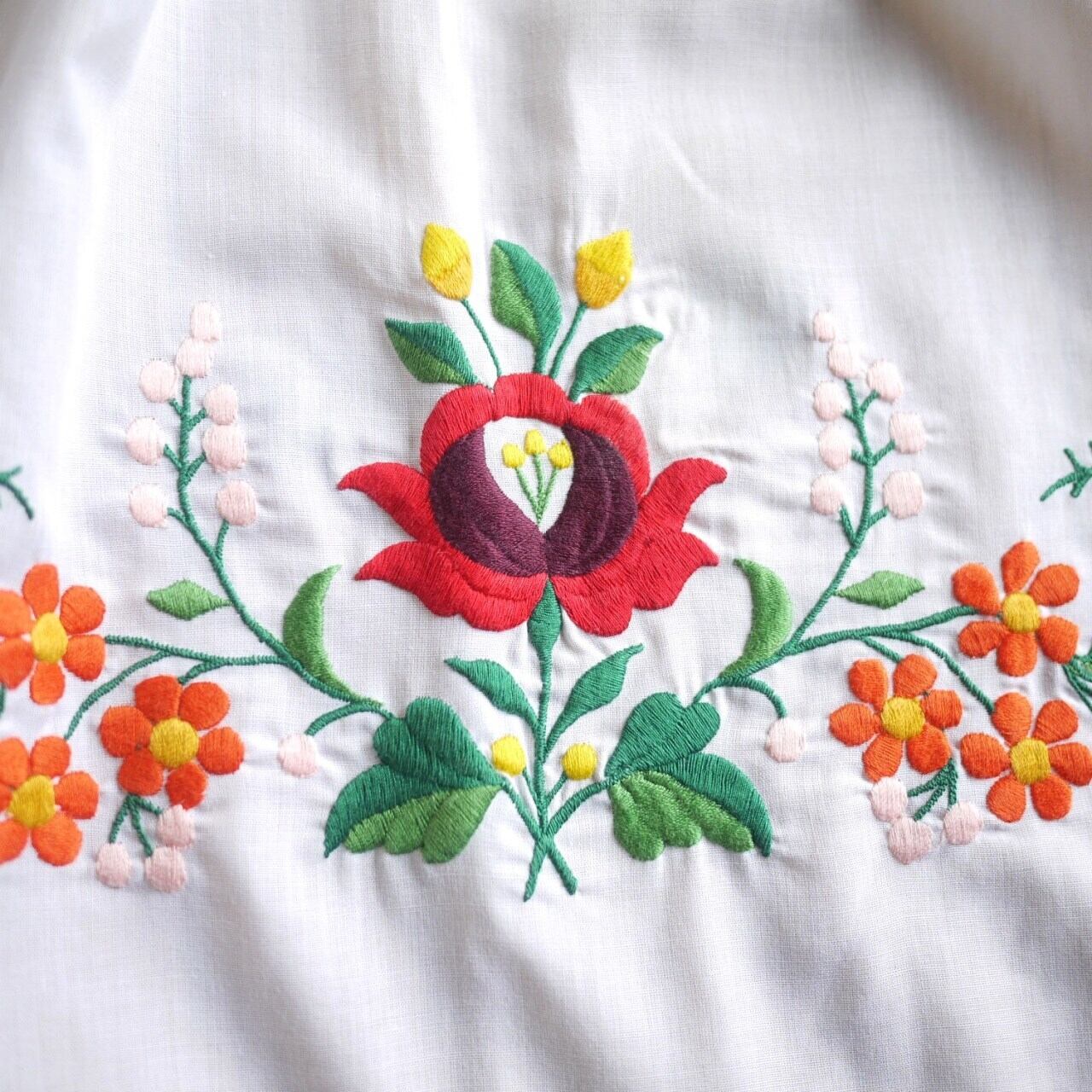Kalocsa ハンガリー刺繍 レース カロチャ 花柄エプロン ヴィンテージ
