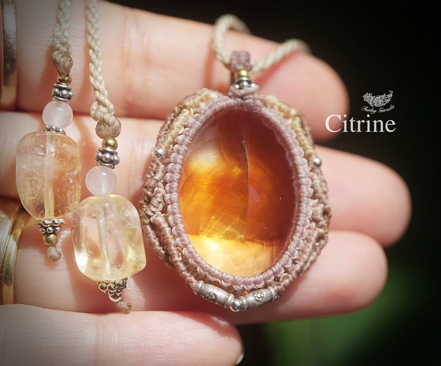 大粒金貨★ファセットカット★シトリン マクラメネックレス1578