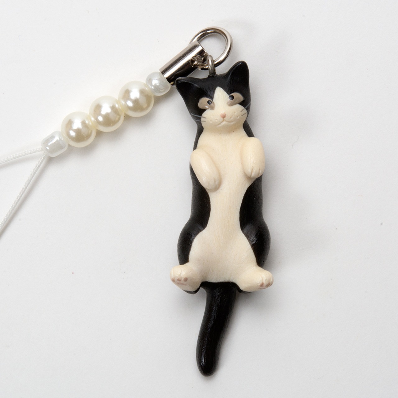ペットラバーズ 旅猫リポート登場 猫どん LadyCat vol,7 黒白 ビーズ ストラップ N-2704