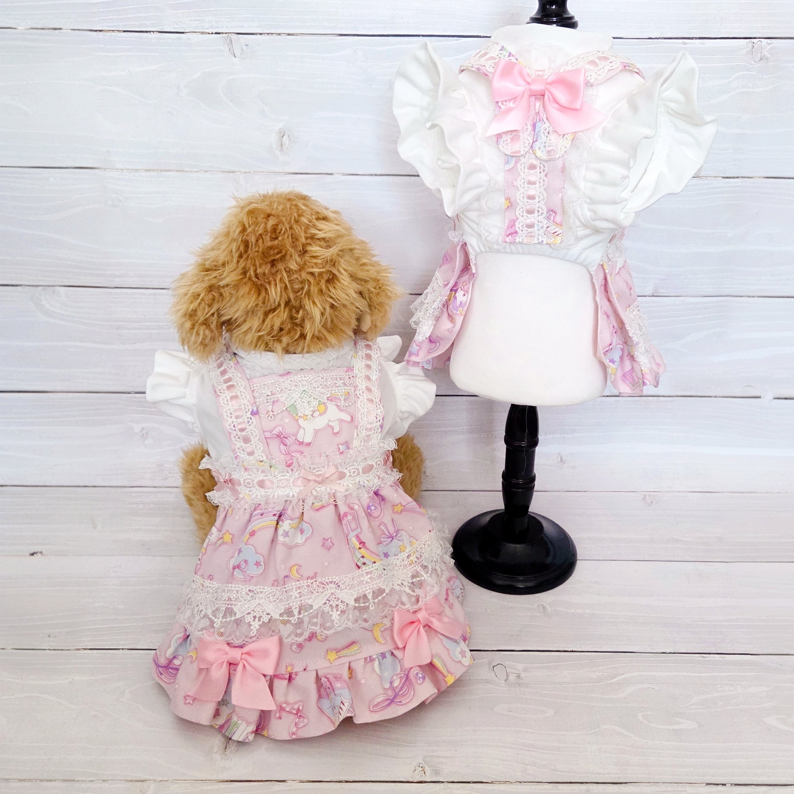 ゆめかわユニコーンの重ね着風ワンピース(ピンク)