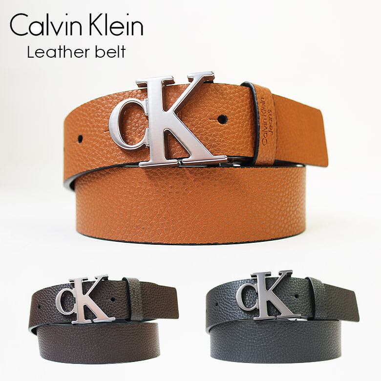 ★Calvin Klein Jeans 大人気の新ロゴバックルブラック本革ベルト