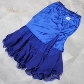 社交ダンス 衣装 スタンダード 上下セット ツーピース パーティ衣装 ACROSS ブルー系 青 ラインストーン 派手 レース フリル 華やか 上品 ロングスカート 上下セットアップ プレゼント 女性用 フォーマル ダンスイベント 衣装セット 伸縮性 ポリエステル 着心地抜群 気品ある ラインストーン装飾 輝くデザイン おしゃれ ダンスレッスン