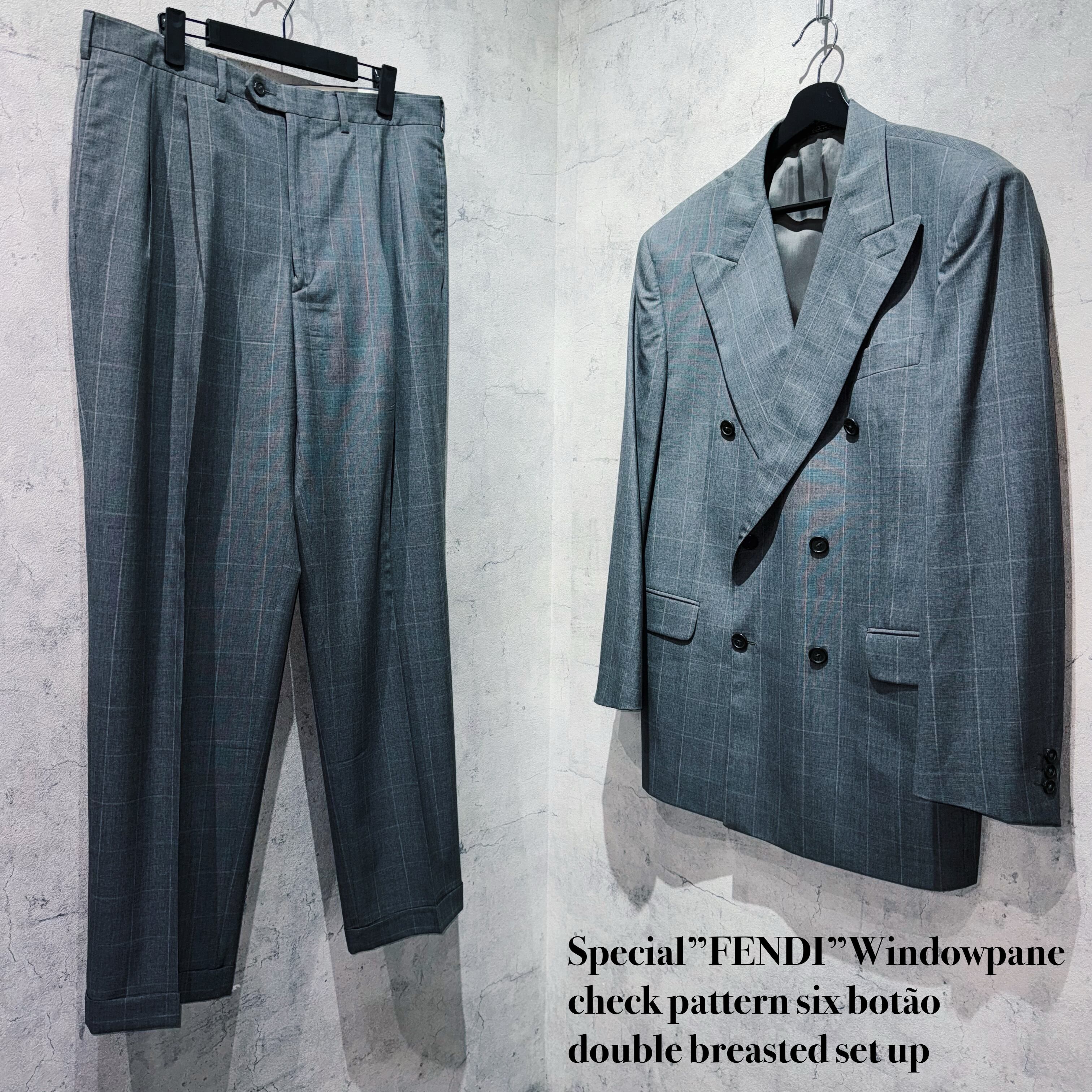Special”FENDI”Windowpane check pattern six botão double breasted set up