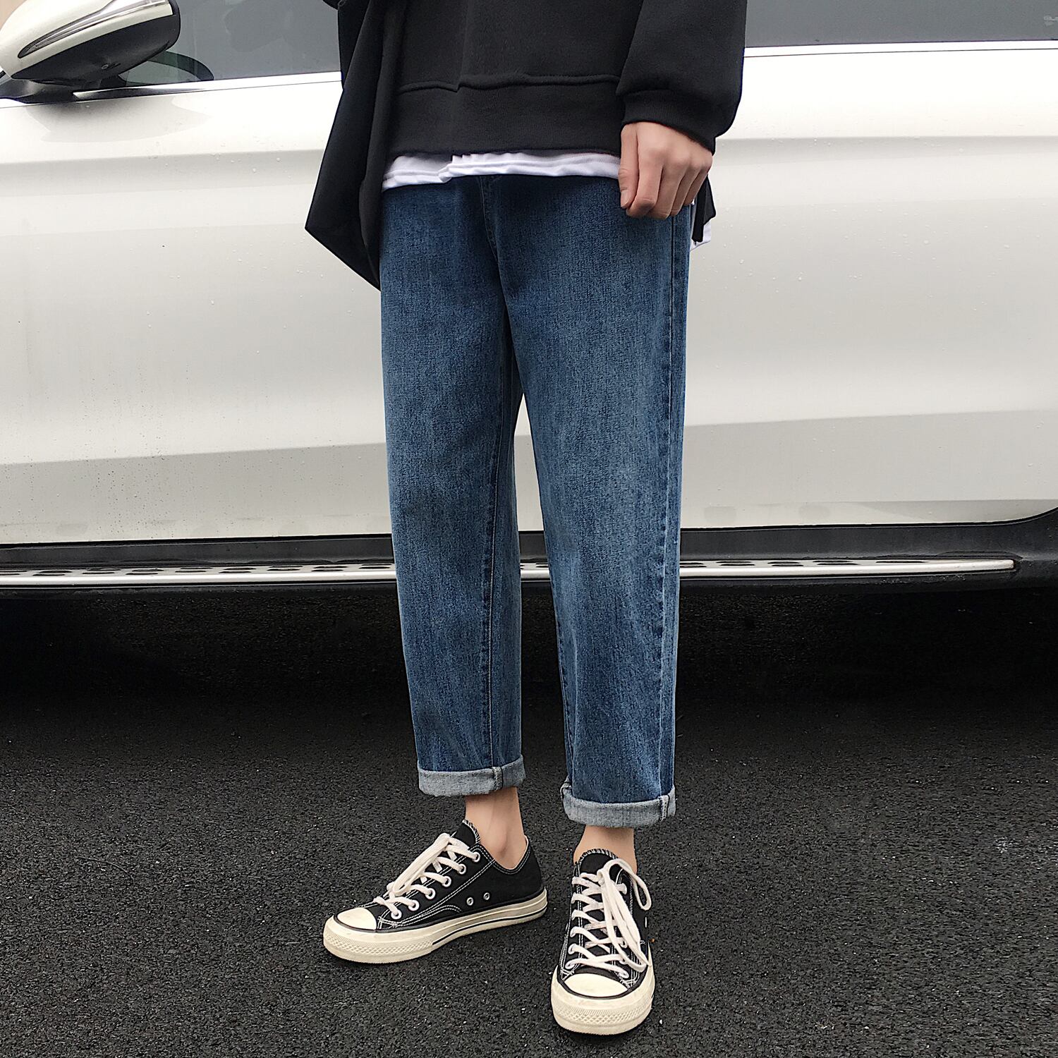 全1色 デニム パンツ ストレート カジュアル シンプル 無地