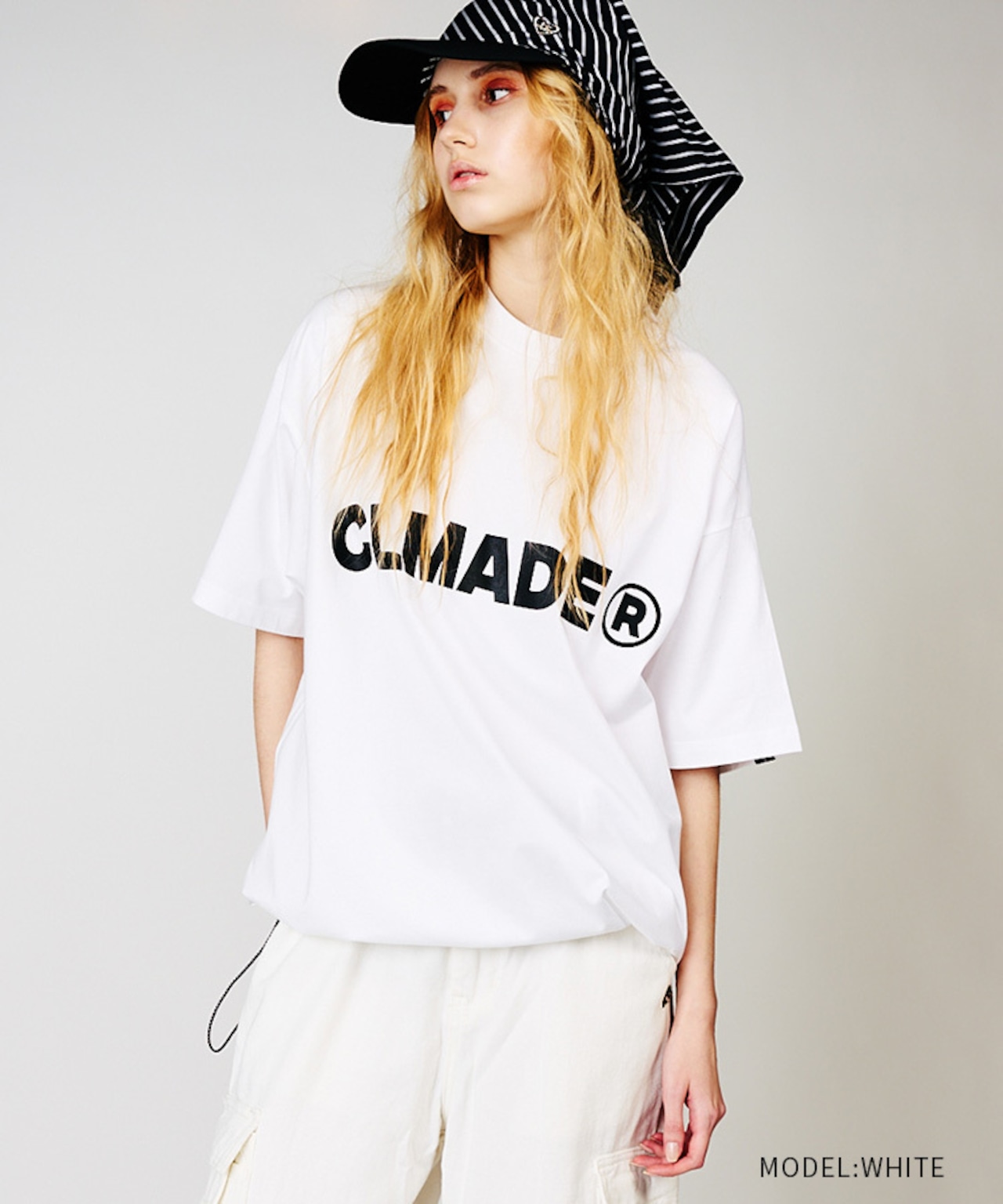 ロゴプリントドローコードルーズTシャツ (WHITE) CQ-48039