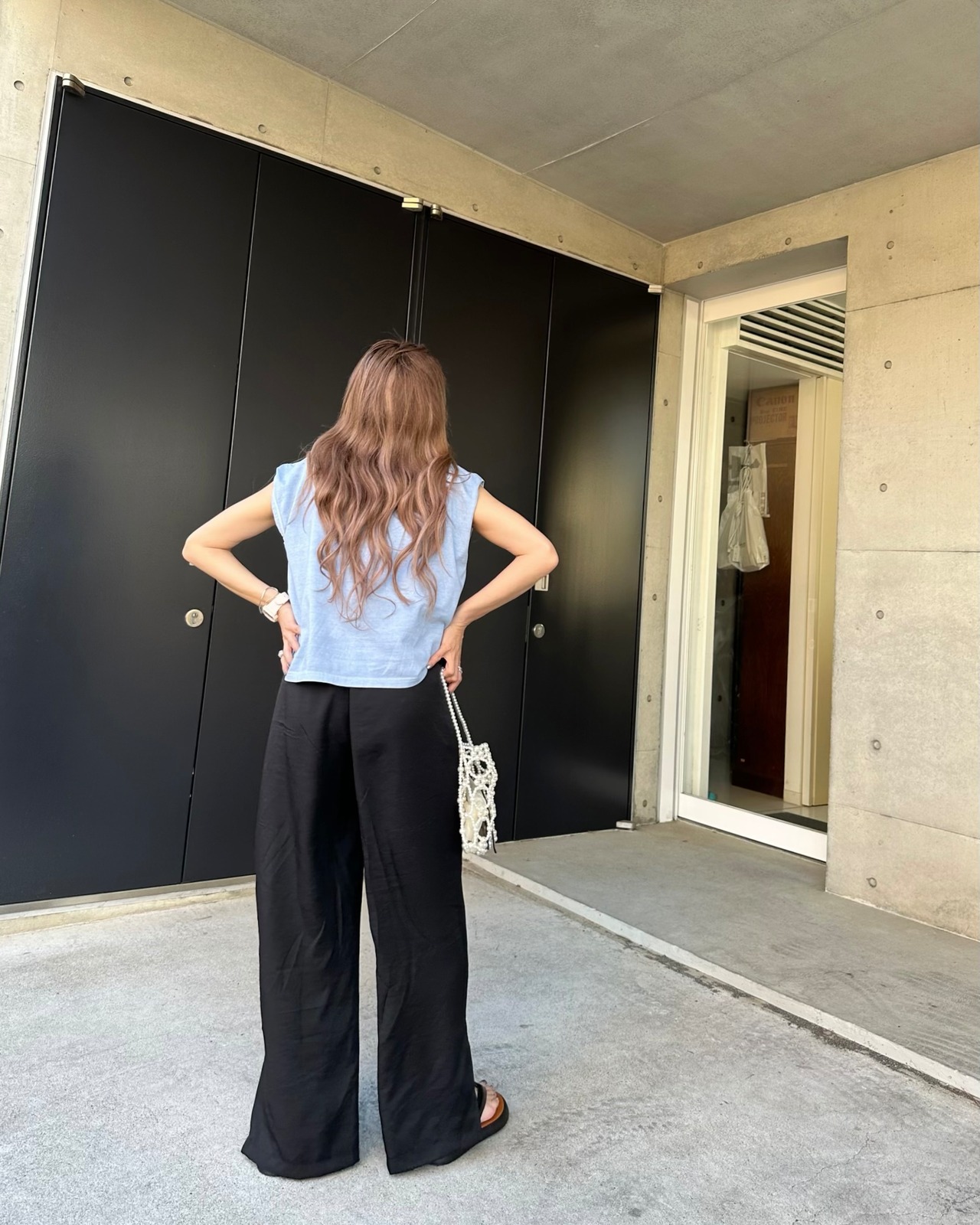 ピグメント刺繍ロゴフレンチスリーブTops/Blue