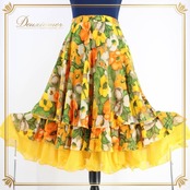 社交ダンス 衣装 スタンダード スカート レッスンウェア レディース オールシーズン 黄色 DANCE FASHION WORLD ダンスファッションワールド イエロー系 オレンジ系 グリーン系 花柄デザイン フレア スカート 伸縮性あり 日本製 かわいい