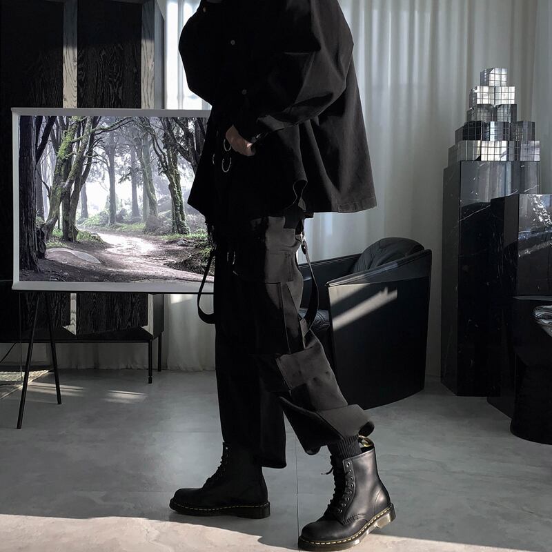 短句先生シリーズ カジュアルパンツ ズボン 原宿風 かっこいい 男女兼用 メンズ カップル服 ブラック 黒い Ins風 Elegant