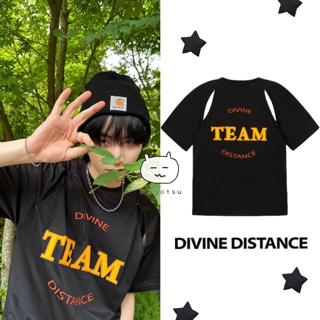 在庫少なめ！★BOYNEXTDOOR テサン 着用！！【DIVINE DISTANCE】SLIT FOOTBALL HALF SLEEVE [BLACK]