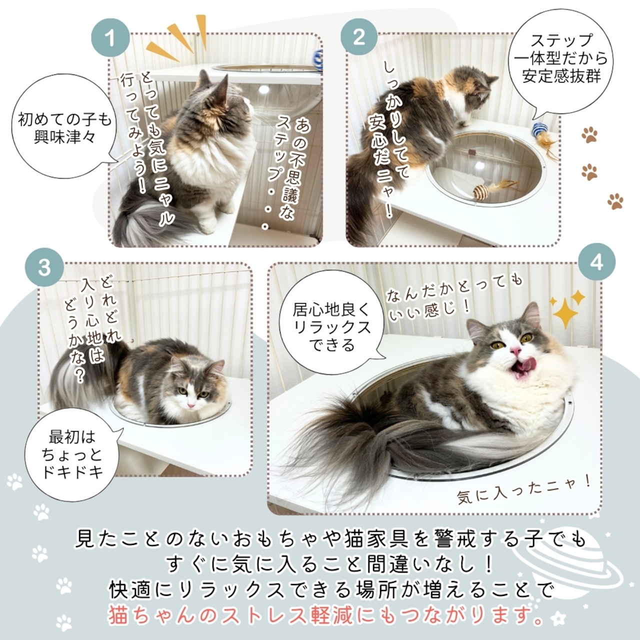 【ienekoケージオプション(ねこの惑星)】ボウルとステップ台が一体型で安定感が抜群です!