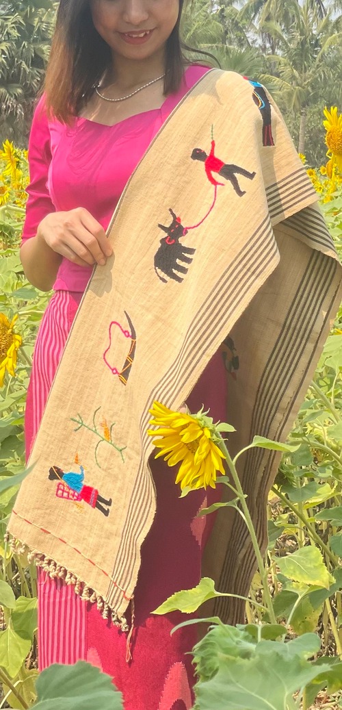 【チン族の伝統柄】かわいい伝統工芸コットンショールの商品画像5