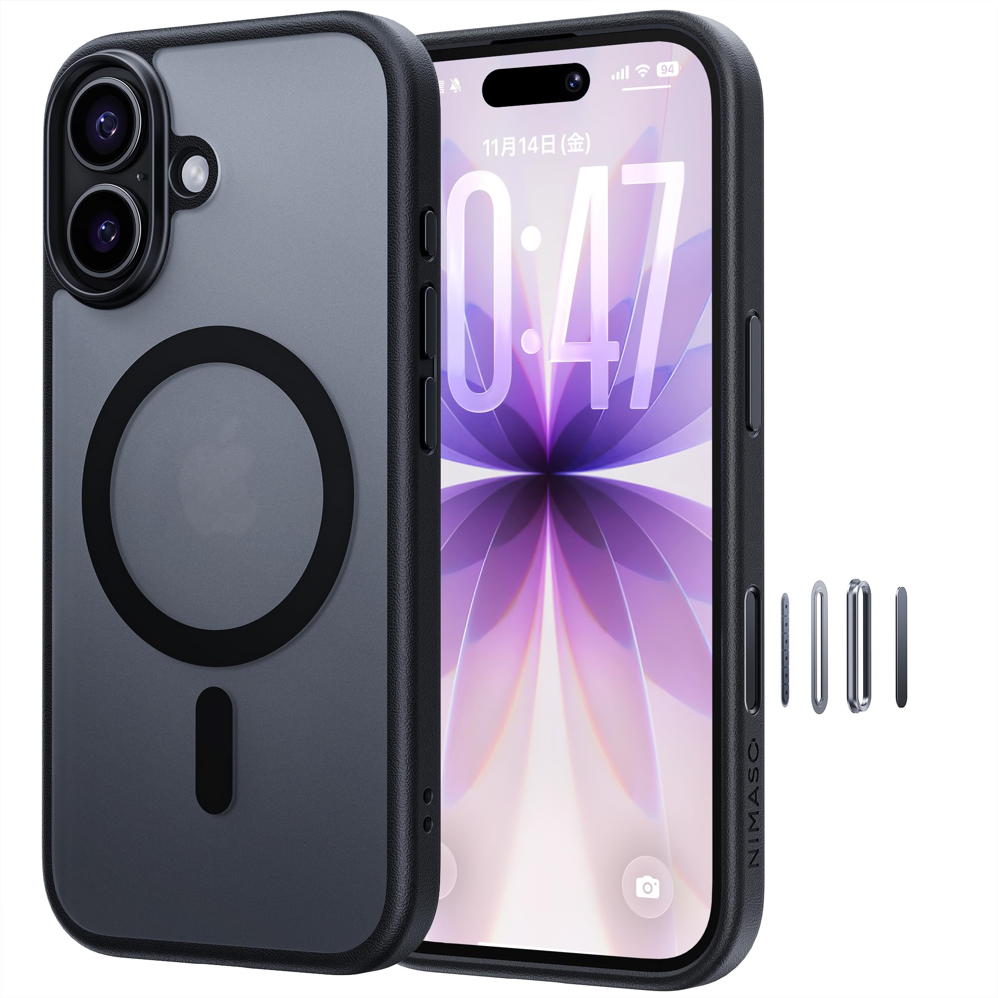 NIMASO iPhone17用ケース MagSafe対応 半透明 滑り止め 耐衝撃 アイフォン17対応 (6.3インチ)ブラック
