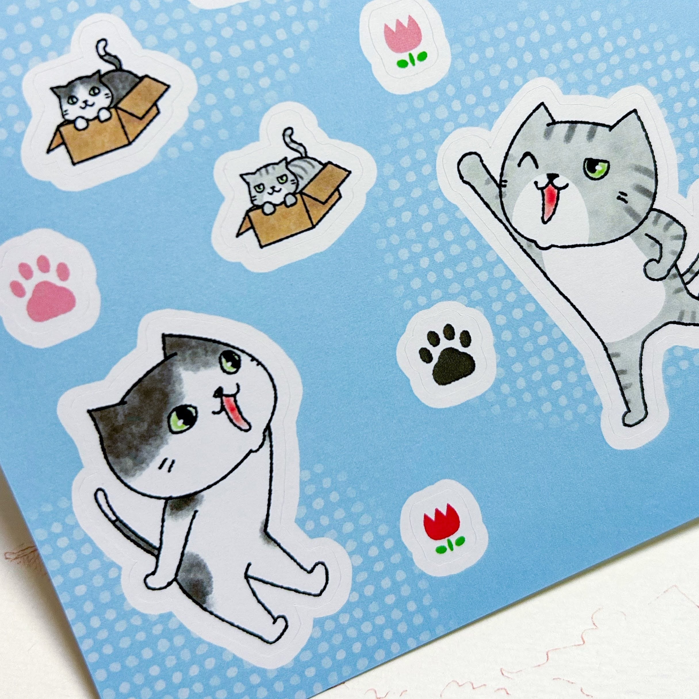 シール B6 はちろうとさばお / グッズ シール イラスト 猫 絵本風