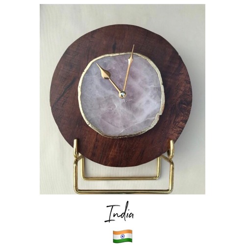 【Made in インド】天然石 ドゥルージー ウッド 時計 ⁑ amethyst dark/red wood clock
