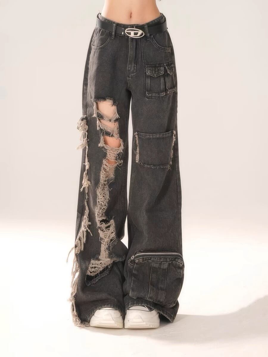 Distressed Wide-Leg Denim