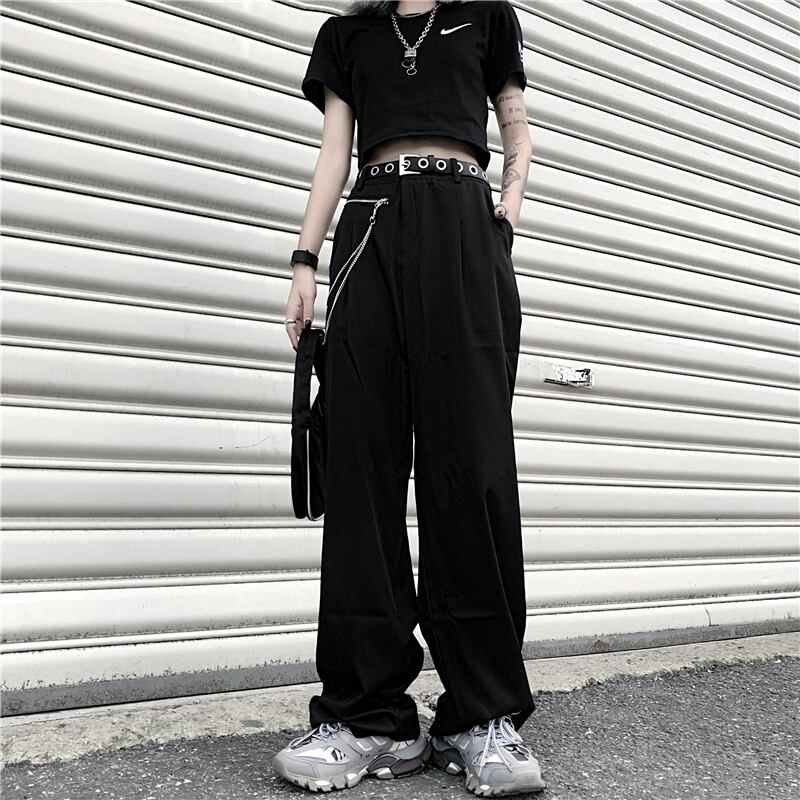 2色 ワイドレッグパンツ ルーズ シンプル ストリート 韓国 ワイドレッグパンツ レディース夏服韓国ファッショントレンド