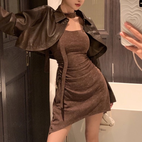 ラウンドヘムフェイクレザージャケット ・12474