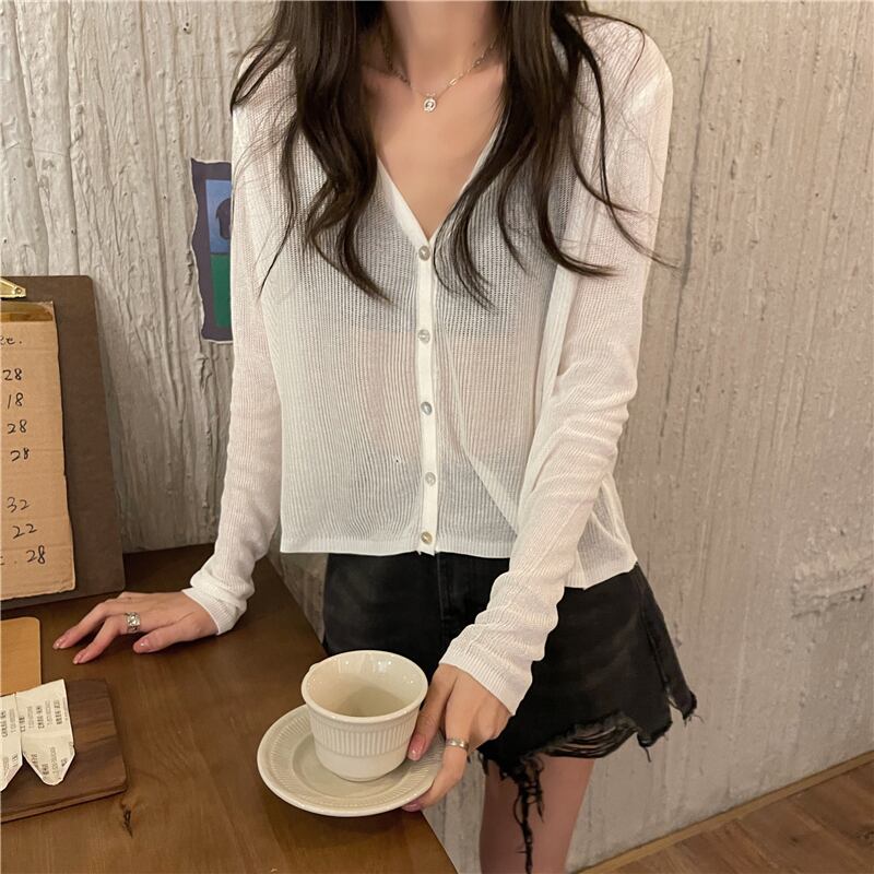 ホワイトセーター トップス サマー薄手スタイルルーズカーディガンジャケット ロング 夏物 1号婦人92160755461