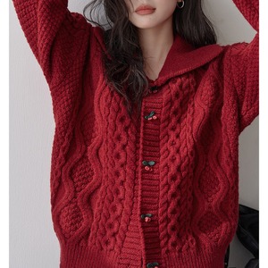 cable knit collar cardigan