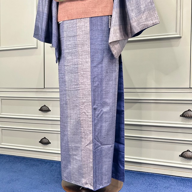 long＊Blue Blue Blue＊縦縞 鰹縞 ブルー リサイクル紬着物 A528 | kimono tento