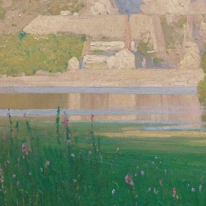 [額縁付き] Abenddämmerung. Steinbruch an der Donau（夕暮れ、ドナウ川の採石場） カール・モル アートポスター 323×323mm 風景画 額装 天然木 ポスターフレーム 木製 絵画 日本製 APFS037